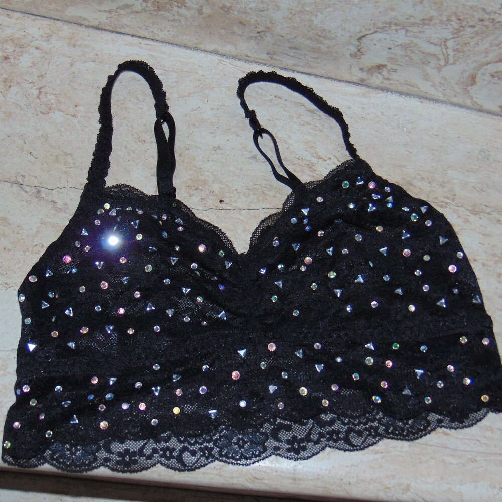 Victorias Secret Pink Bling Stone Embellished Ruched Lace Unlined Bralette Bra
